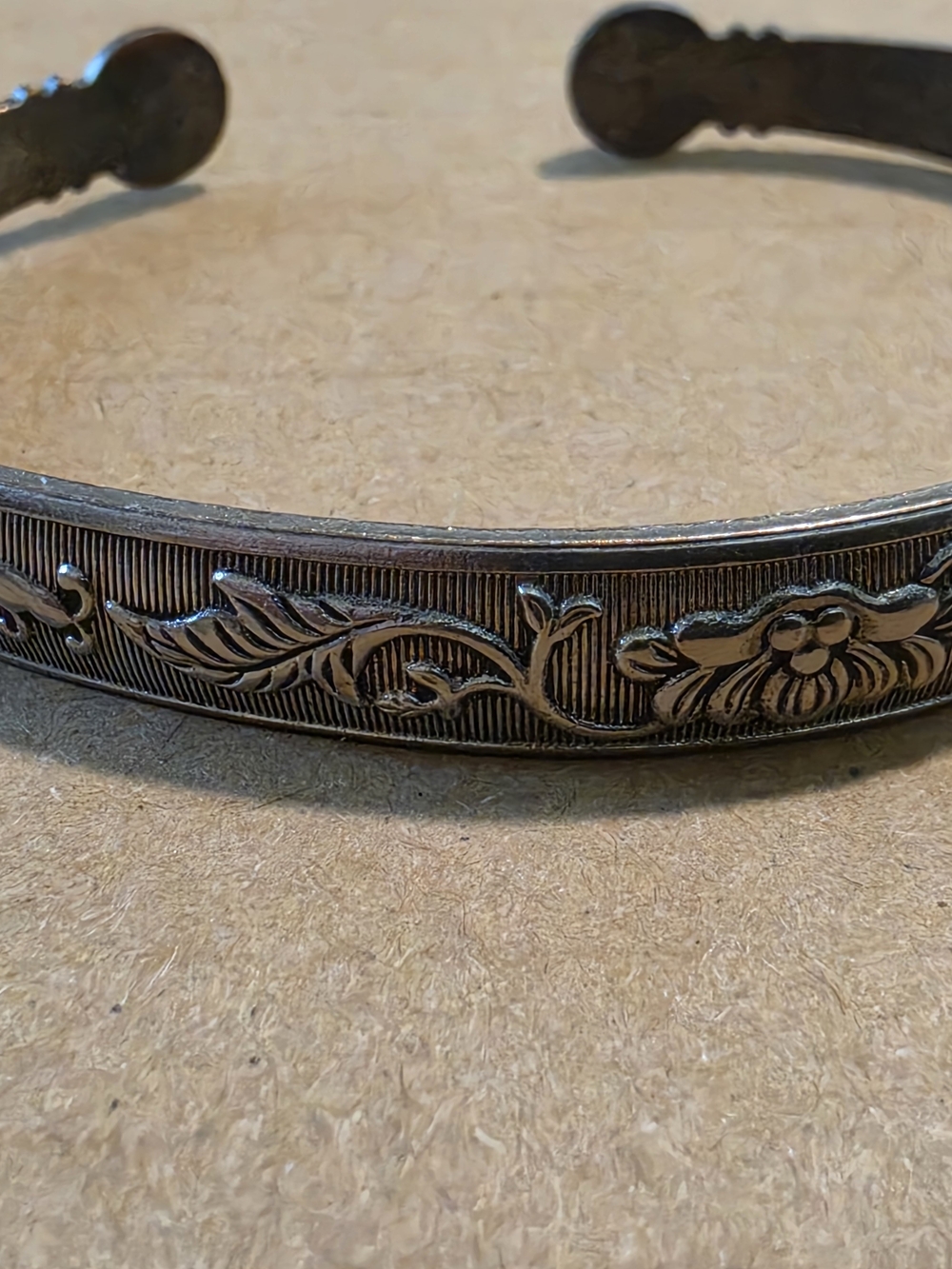 Hand-Engraved Floral Silver-Tone Cuff Bracelet
